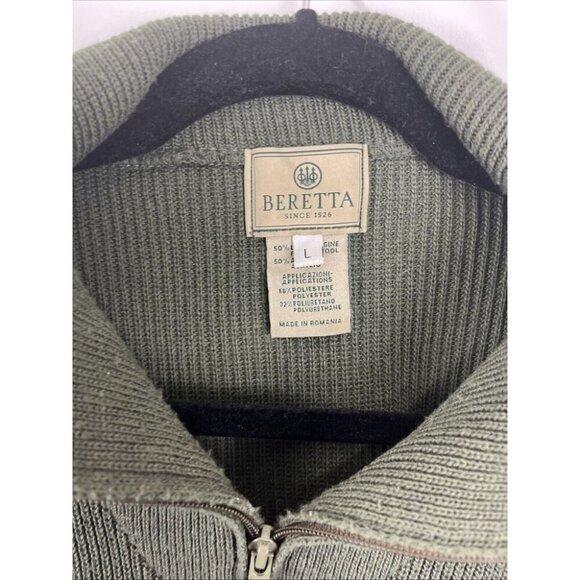 Beretta Wool-Blend Hunting Sweater w/ Leather-Look Shoulder Patches Mens Size L - Picture 2 of 13